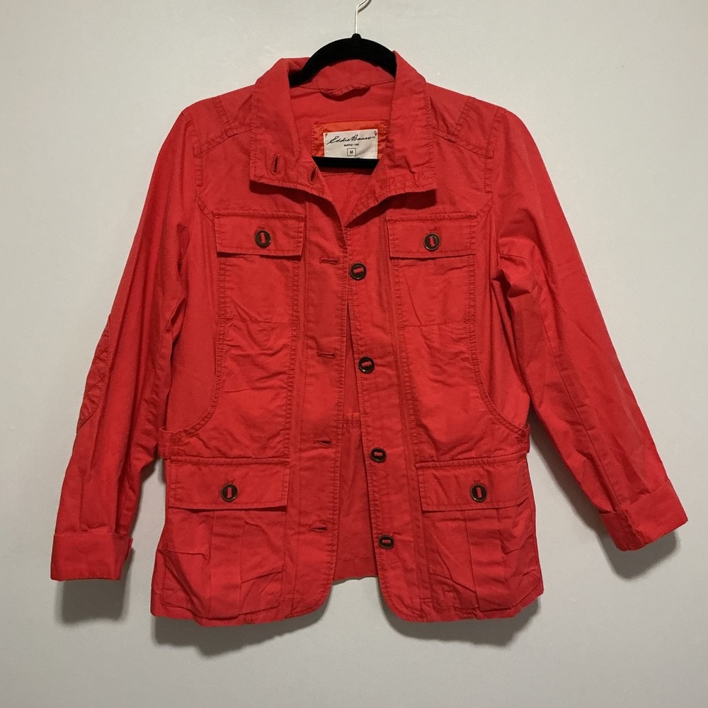 Eddie Bauer Bright Coral Utility Jacket Size M Lightweight  Summer 100% COTTON